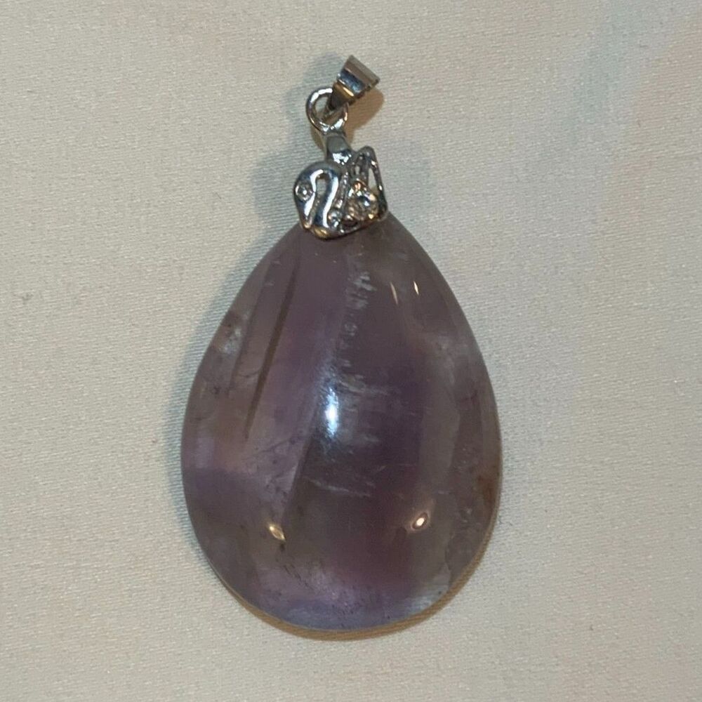 Purple Stone Pendant with Silver Toned Necklace Loop